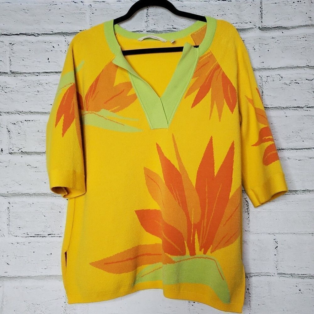 Soft Surroundings La Paradiso Sweater Yellow 3/4 Sleeve Women Medium Viscose